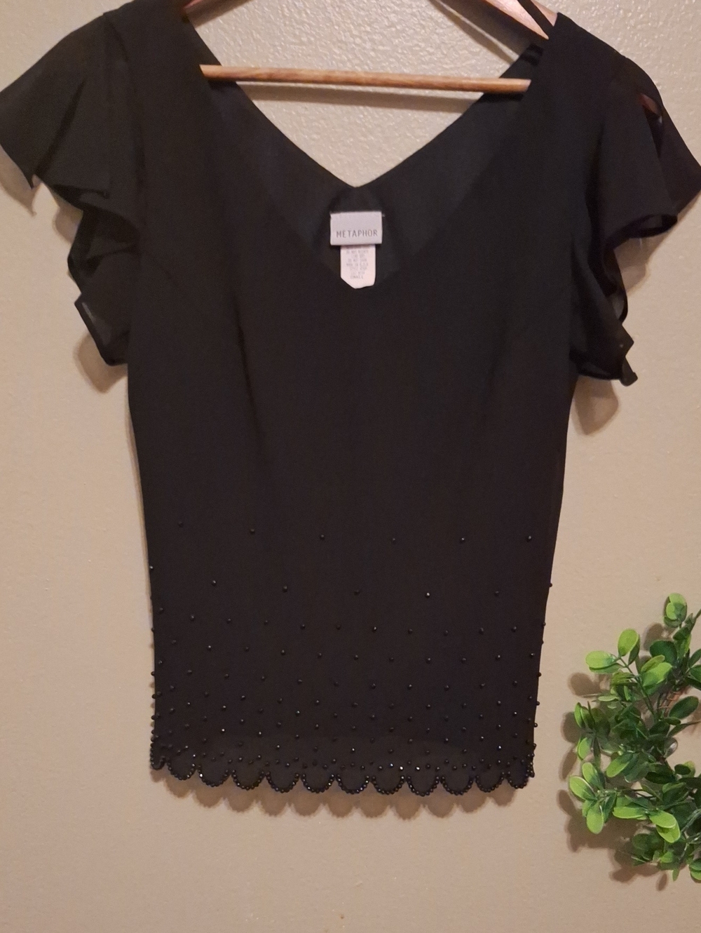 Metaphor Black Flutter Sleeve Beaded Top
